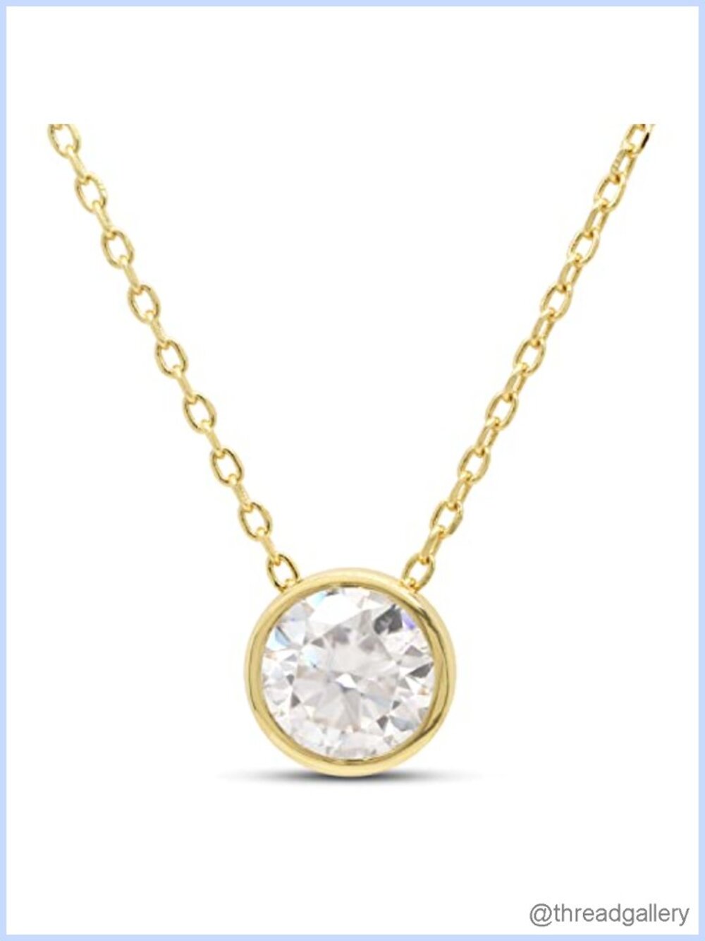 Bezel Set Solitaire Pendant Necklace 14K Yellow Gold Plated 925 Sterling Silver